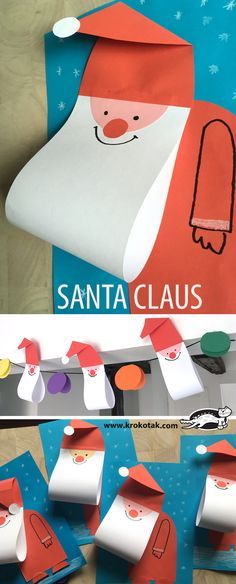 santa claus made out of construction paper and glue on the back of a cardboard box