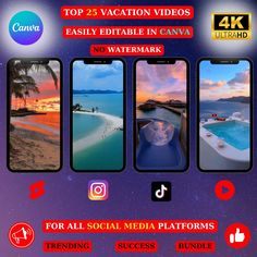 the top 25 vacation videos easily editable in canva no watermark for all social media platforms