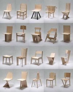 many different types of chairs made out of plywood