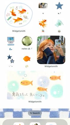 an iphone screen with pictures and words on the bottom right corner, which includes fish