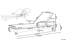 a drawing of an outdoor chaise lounge with measurements