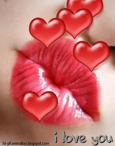 i love you written on the lip of a woman's lips with red hearts