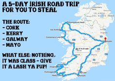 a map that shows the route to kerry, mayo and what else not gives it a flashy pup