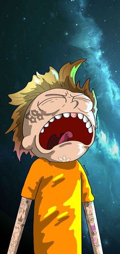 a cartoon character with his mouth open in front of the stars