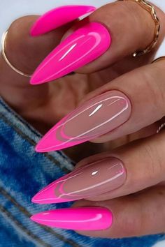 19 Gorgeous Pink Nail Colors for Fall Neon Nail Tips Design, Bright French Nails, Soft French Tip Nails, Proposal Nails Ideas, Bright Pink Nails, Neon Pink Nails, Pink Nail Colors, Hot Pink Nails, Almond Nails Designs