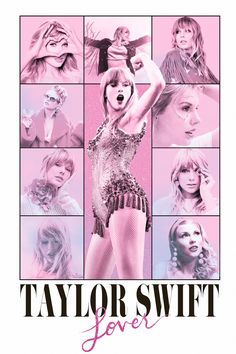 taylor swift love poster with many photos in pink and black, including the words taylor swift