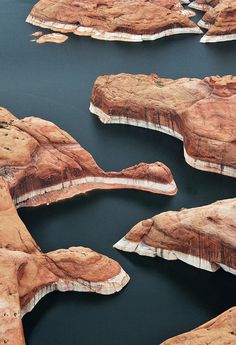 an aerial view of the water and rocks at lake powell state park in arizona, usa