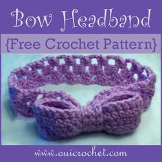 a crocheted bow headband with the words, free crochet pattern
