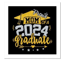 a black and gold graduation card with the words proud mom of a graduate