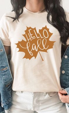 Hello Fall Leaf Graphic Tee    Shirts & Tops Kissed Apparel- Tilden Co. San Jose, Fall Tshirt Designs, Leaf Graphic, Fall Graphic, Autumn T Shirts, Fall Tee, Fall Clothing, Fall Leaf, Autumn Vibes