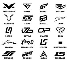 the logos and emblems of different sports teams in black and white, including one that is