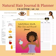 the natural hair journal and planner is shown with an image of a woman's hair