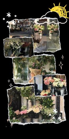 a collage of photos with flowers and plants