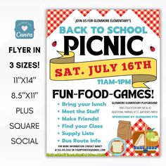 the back to school picnic flyer is shown