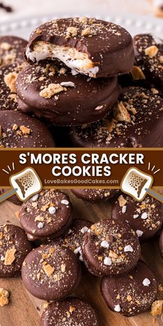 S’mores Cracker Cookies pin collage Rocky Road Dessert, Chocolate And Marshmallow, Graham Cracker Recipes, Smore Recipes, Cracker Cookies, Cake Mix Cookie Recipes, Cracker Recipes, Cake Mix Cookies