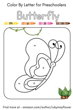 the color by number for preschool butterflies coloring page with an image of a butterfly on it