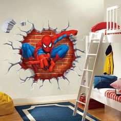 a spiderman wall sticker in the corner of a room