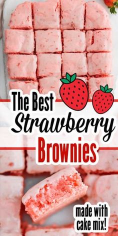 the best strawberry brownies made with cake mix and fresh strawberries are ready to be eaten