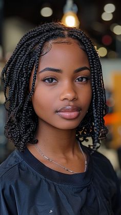 20 Box Braids Hairstyles with Irresistible Curly Ends Short Braided Hairstyles Black Women, Short Box Braids For Black Women, Short Afro Braids, Braids Shoulder Length, Short Hairstyles For Black Women Braids, Very Short Braids, Short Black Hairstyles Braids, Shoulder Length Braids With Curly Ends, Box Braids Hairstyles Small