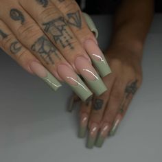 30 Cute Sage Green Nails That Are Perfect For Summer Cute Sage Green Nails, Sage Green French Tips, Green French Tips, Sage Green Nails, Long Square Nails, Milky Nails, Green Acrylic Nails, Tapered Square Nails, Green French