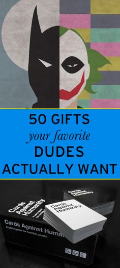 some business cards with the words 50 gifts your favorite dude's actually want on them