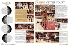 an article in the sports paper features photos of women's basketball players