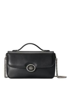 Made in Italy Highlights black leather silver-tone hardware signature Interlocking G logo plaque foldover top single top handle chain-link shoulder strap main compartment internal zip-fastening pocket Gucci Bags, Best Online Stores, G Logo, Guccio Gucci, Girly Pictures, Leather Silver, Curator Style, Gucci Bag, Shoulder Bag Women