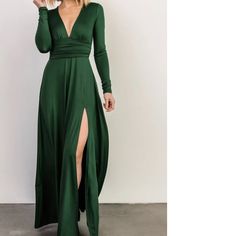 Maxi Dress Long Sleeve, Never Worn. Very Nice And Soft Material. Low Cut. Stretchy. Hunter Green Maxi Dress, Flattering Maxi Dress, Hunter Green Dresses, Long Sleeve Bridesmaid Dress, Baltic Born, Velvet Maxi Dress, Green Bridesmaid, Green Bridesmaid Dresses, Green Maxi