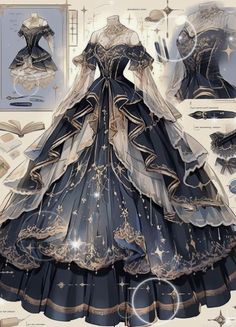 Manhwa Ball Gown, Royal Attire Princesses, Manhwa Gowns, Fantasy Attire, Manhwa Dresses, Gown Drawing