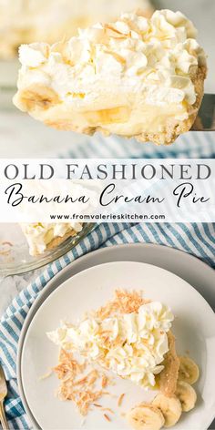 an old fashioned banana cream pie on a plate