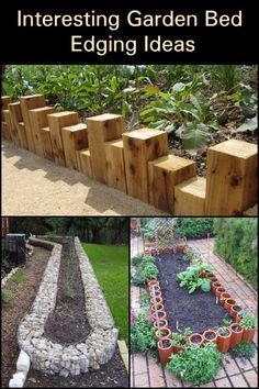 the garden bed is made out of wood and has plants growing in it, along with other