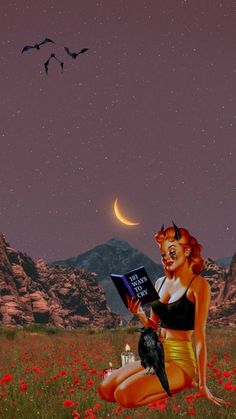 cute Halloween wallpaper: devil woman Reading, Wallpapers, Collage, Halloween Vibes Wallpaper, Vibes Wallpaper, Wallpaper Halloween, Halloween Vibes, Halloween Wallpaper, Cute Halloween