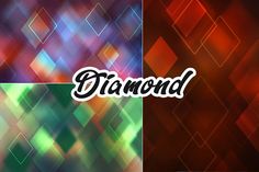 the word diamond is written in white letters on a multicolored background with squares and rectangles