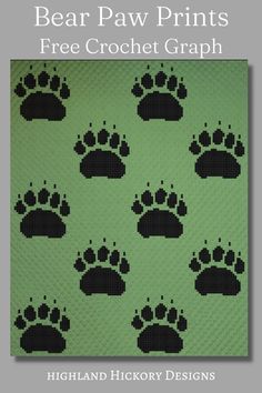 the bear paw prints are shown in black on a green background with text that reads, free crochet graph