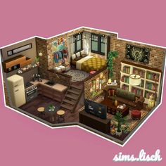 Sims Loft Ideas, Cozy Apartment Layout, Sims4 Loft House, 1 Bedroom Bloxburg House Layout, Basement Ideas Sims 4, Sims 4 Room Decor Ideas, Sims House Interior Ideas, Open Plan House Ideas, House Blueprints Sims