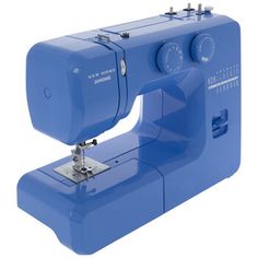 a blue sewing machine sitting on top of a table