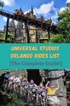 the universal studios orland rides list is shown in front of an amusement park with roller coaster
