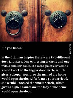 an open door with the words did you know? in the ottoman empire there were two different door knockers