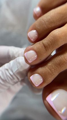 by spbjulianails French Pedicure Short Toenails, Summer Pedicure French Tip, Natural French Pedicure, Summer Toe Nails French Tip, Grey Pedicure Ideas, Pink White Pedicure, Pink Tip Pedicure, Neutral Shellac Nails Summer, Summer Nails Pedicure Toenails