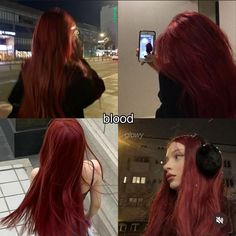 Balayage, Blood Red Hair Color, Bright Red Highlights, Blood Red Hair, Hair Style Vedio, Red Hair Inspo, Dyed Hair Inspiration, Beautiful Hair Color