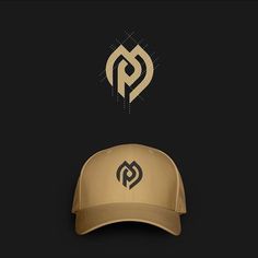 a baseball cap with the letter p on it next to an image of a logo