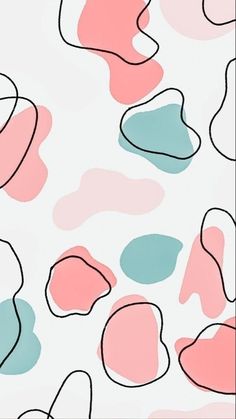 an abstract painting with pink, blue and green shapes on a white background that looks like paint