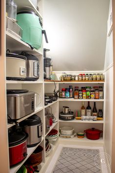 an open pantry with lots of food and condiments