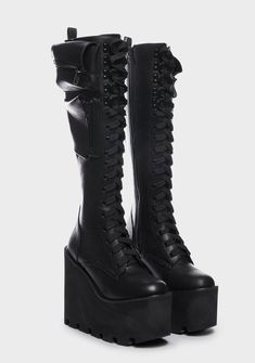 Current Mood Obsidian Platform Boots Black – Dolls Kill Platform Boots Black, 90s Platform Shoes, Estilo Hipster, Goth Boots, Goth Shoes, Grunge Clothing, Gothic Shoes, Dr Shoes, Lace Up Leggings