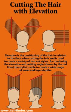 the instructions for cutting the hair with elevation on an orange background, which shows how