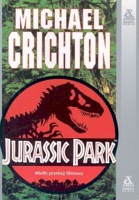 a book cover with an image of a dinosaur on the front and words that read,'jurassic park '