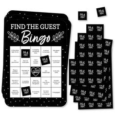 a black and white board game with the words find the guest bingos on it