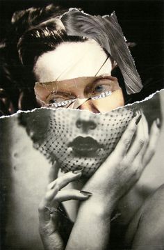 a woman's face is shown through torn paper