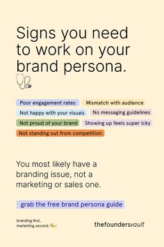 a poster with the words, signs you need to work on your brand persona