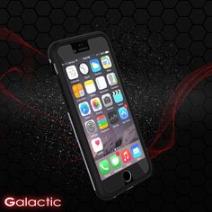 an iphone with the galactic logo on it's back and side panel, in front of a black background